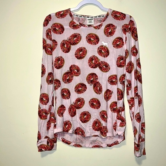 Victoria’s Secret Pink Sprinkle Donuts graphic long sleeve Top size L - Picture 1 of 6